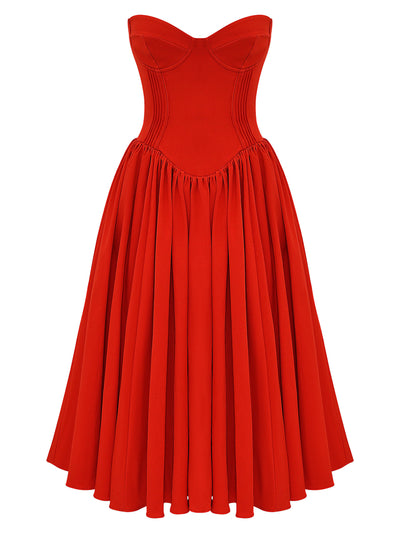 Tube Corset Pleated Flare Midi Dress