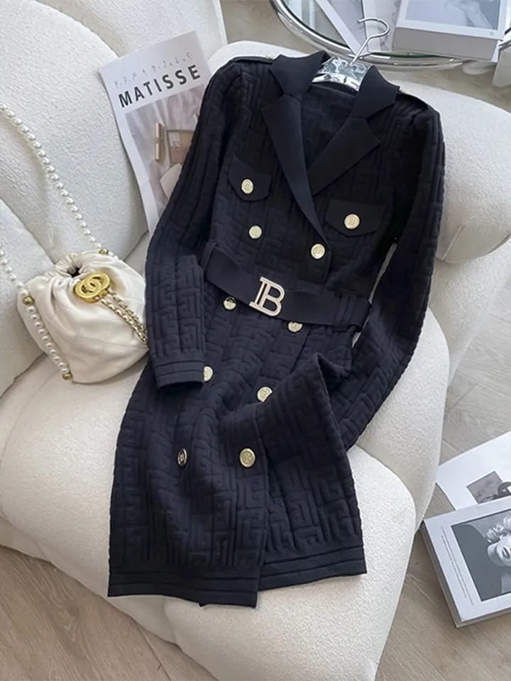 Print Blazer Dress With Belt