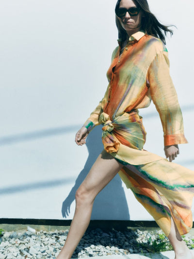 Tie & Dye Cotton Shirt & Skirts Coord Set