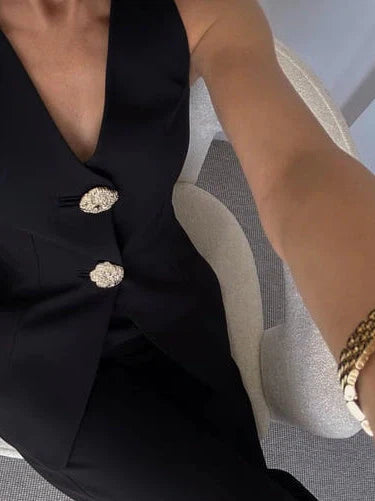 Shell Long Vest Waist Coat & Wide Leg Pant With Slit Coord Set