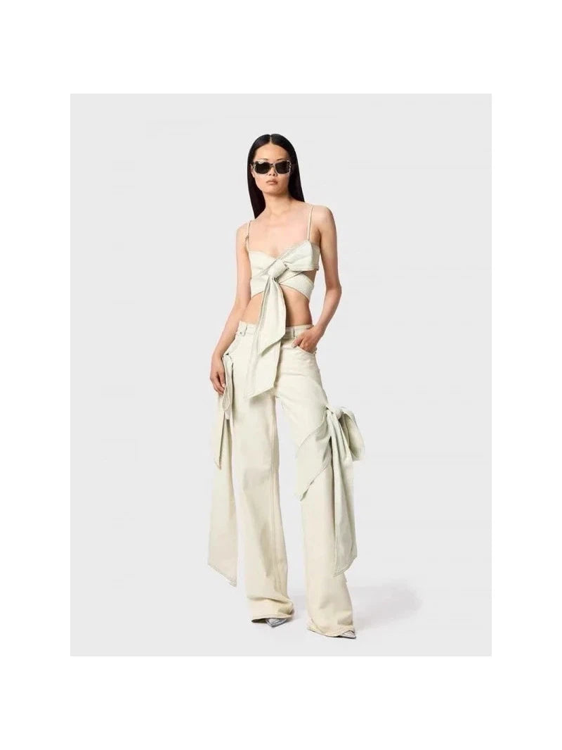 Denim Bow Tube Vest Top & Pant Coord Set