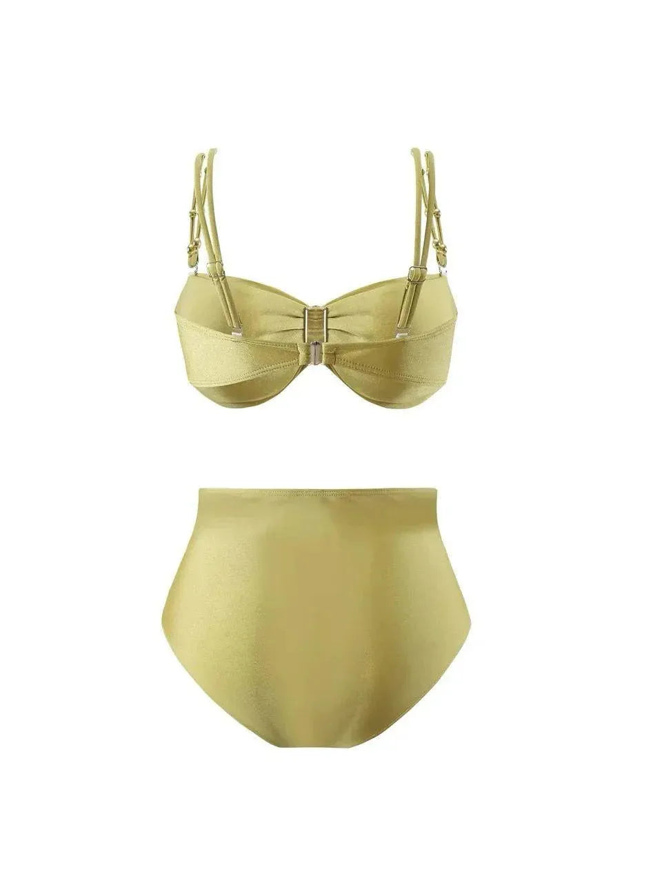 Golden 3 Piece Luxe Swimsuit With Sarong Skirt