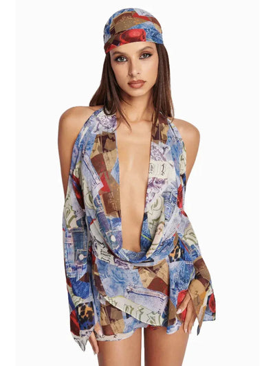 Halterneck Deep Neck Short Backless Dress