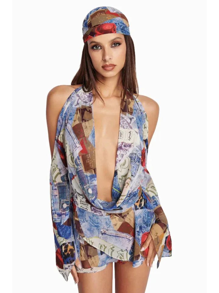 Halterneck Deep Neck Short Backless Dress