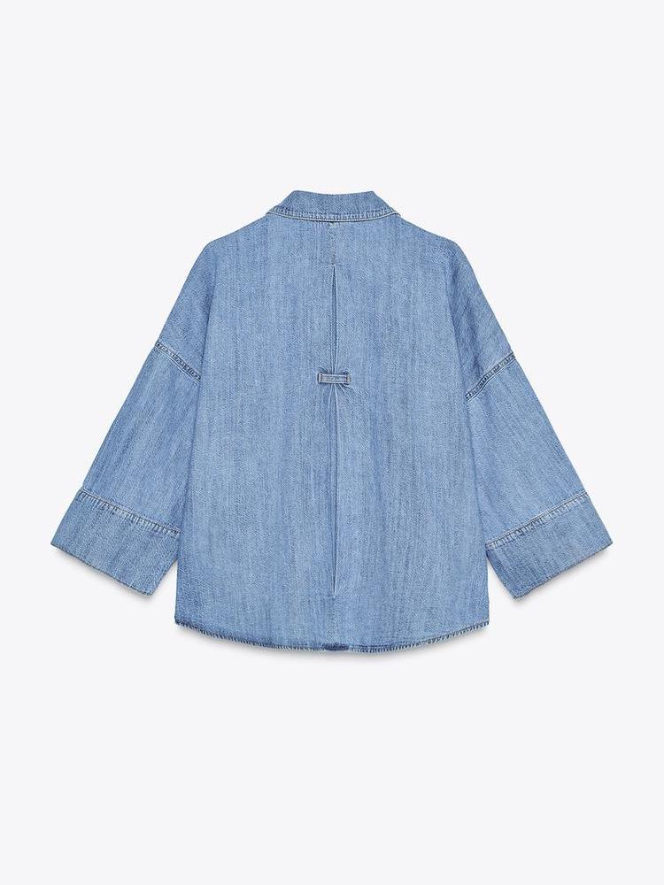 Wide Leg Denim Pants & Casual Shirt Coord Set