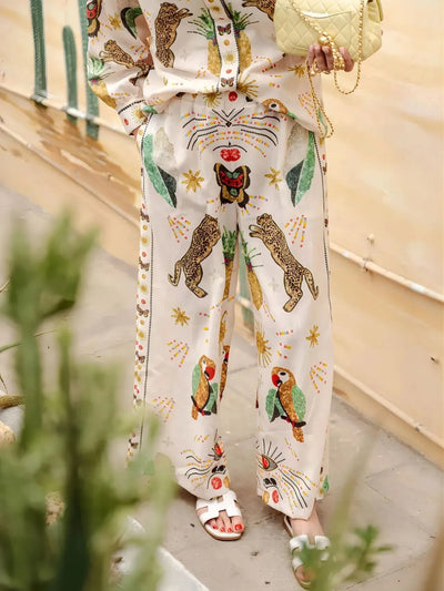 Summer Leopard Print Shirt & Pants Coord Set