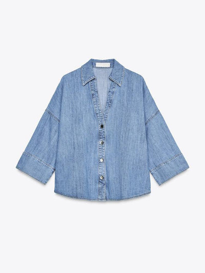 Wide Leg Denim Pants & Casual Shirt Coord Set