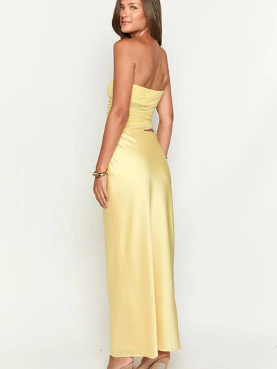 Tube Top Hollow Out Cutout Backless Satin Maxi Dress