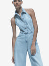 Halterneck Backless Denim Jumpsuit