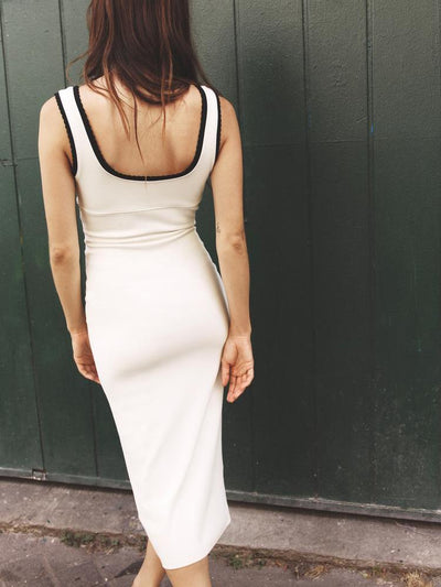 Sweetheart Neck Wide Strap Trim Midi Dress