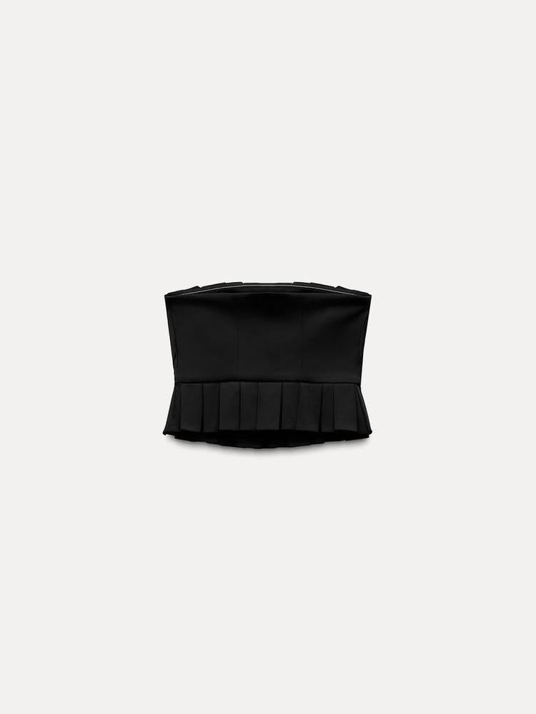 Pleated Black Crop Tube Top