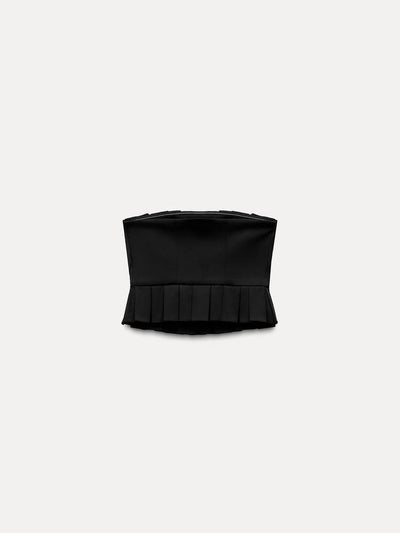 Pleated Black Crop Tube Top