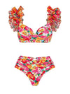 Floral Print Ruffle Bikini Set With Skirt