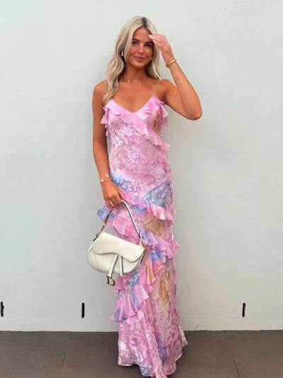 Lora Spaghetti Strap Ruffle Maxi Dress