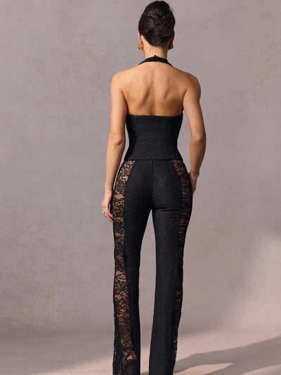 Halter Neck Sheer Lace Jumpsuit