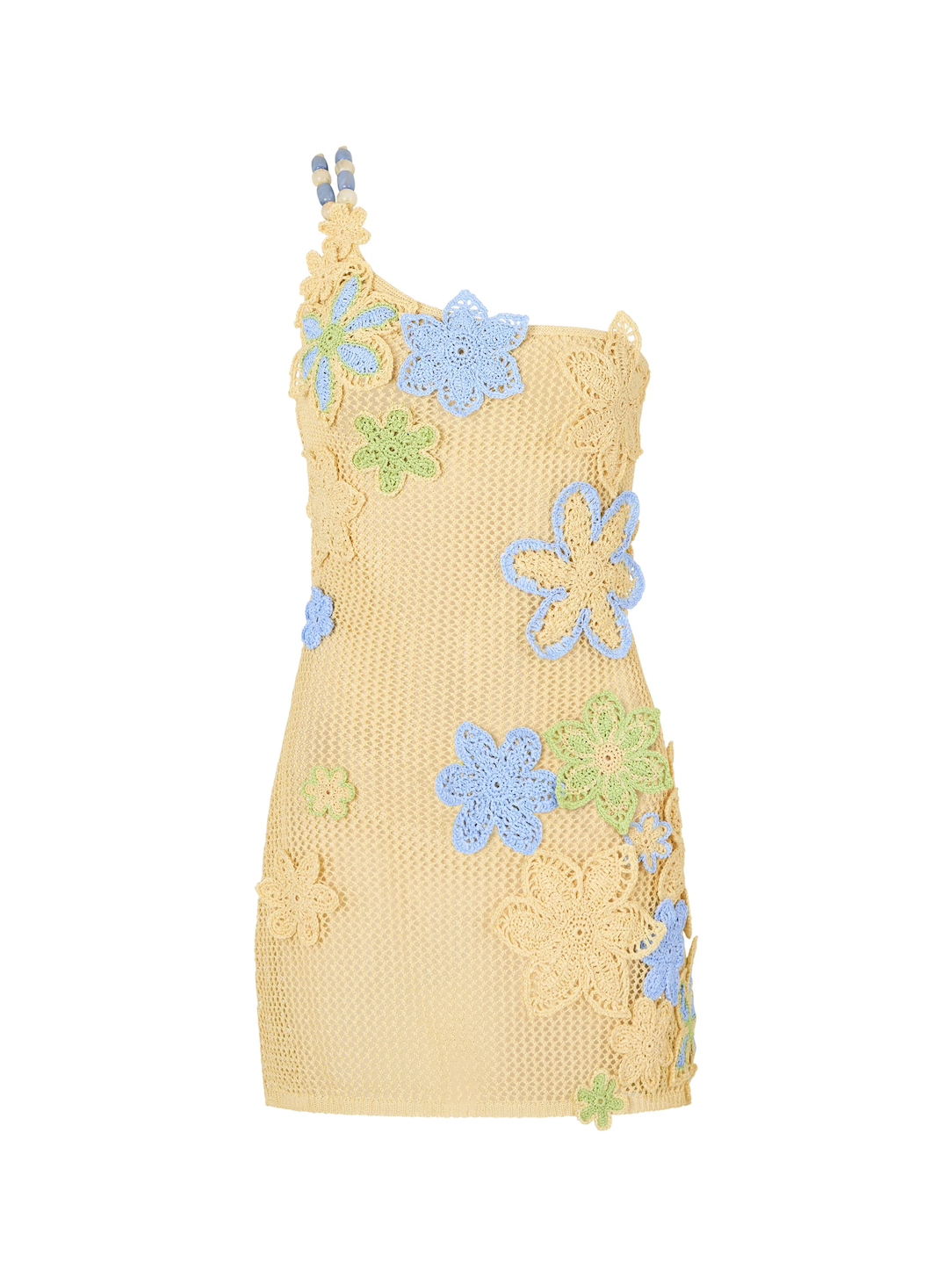 Namma One Shoulder Applique Crochet Mini Dress
