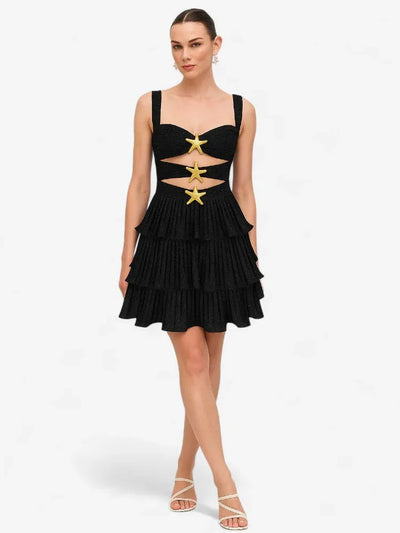 Pink Starfish Ruffle Cutout Short Dress