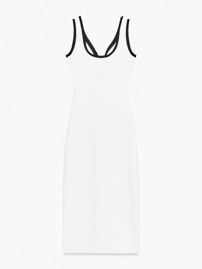 Sweetheart Neck Wide Strap Trim Midi Dress