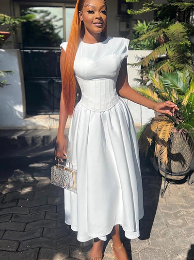knee length dresses for ladies Short Sleeves Corset Flare Midi Dress knee length dresses for ladies Short Sleeves Corset Flare Midi Dress