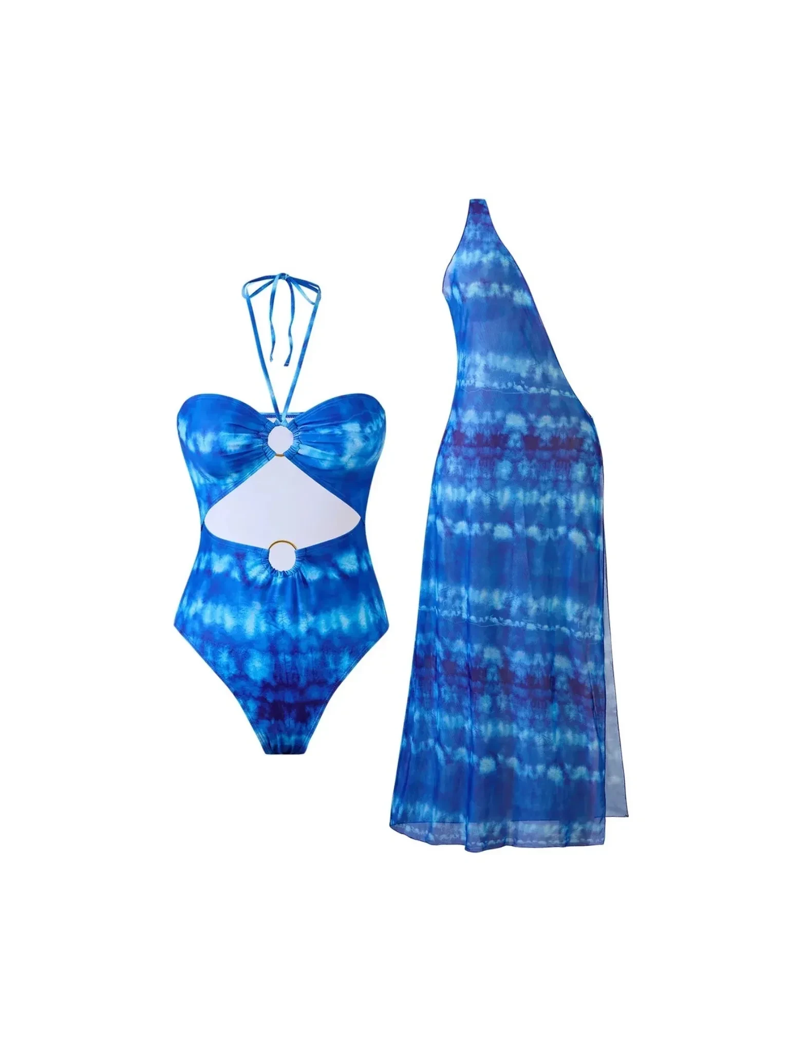 Ocean Tie-Dye Cut-Out Swimsuit & Sheer Maxi Dress Set