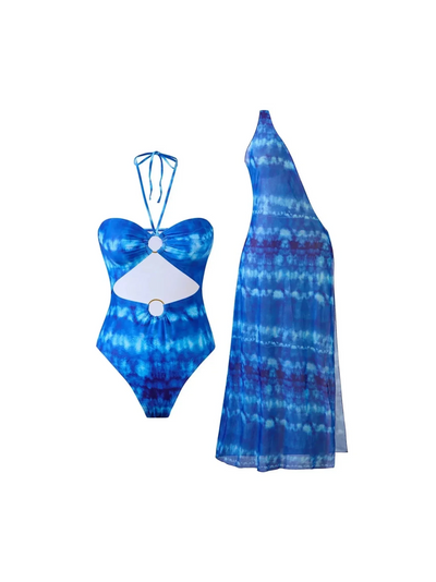 Ocean Tie-Dye Cut-Out Swimsuit & Sheer Maxi Dress Set