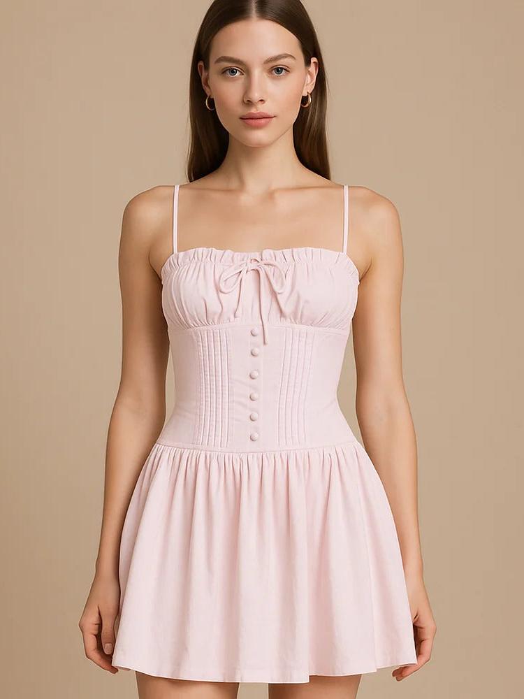 Pink Hollow Out Short Flare Dress