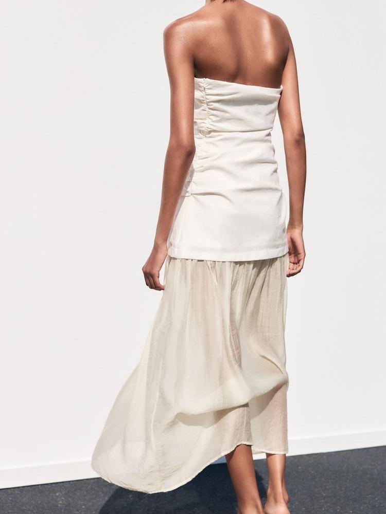 Contrast Strapless Tube Midi Dress