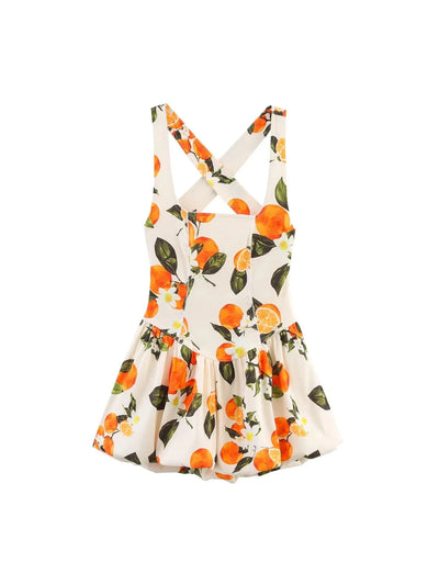 Orange Print Halterneck Backless Short Dress