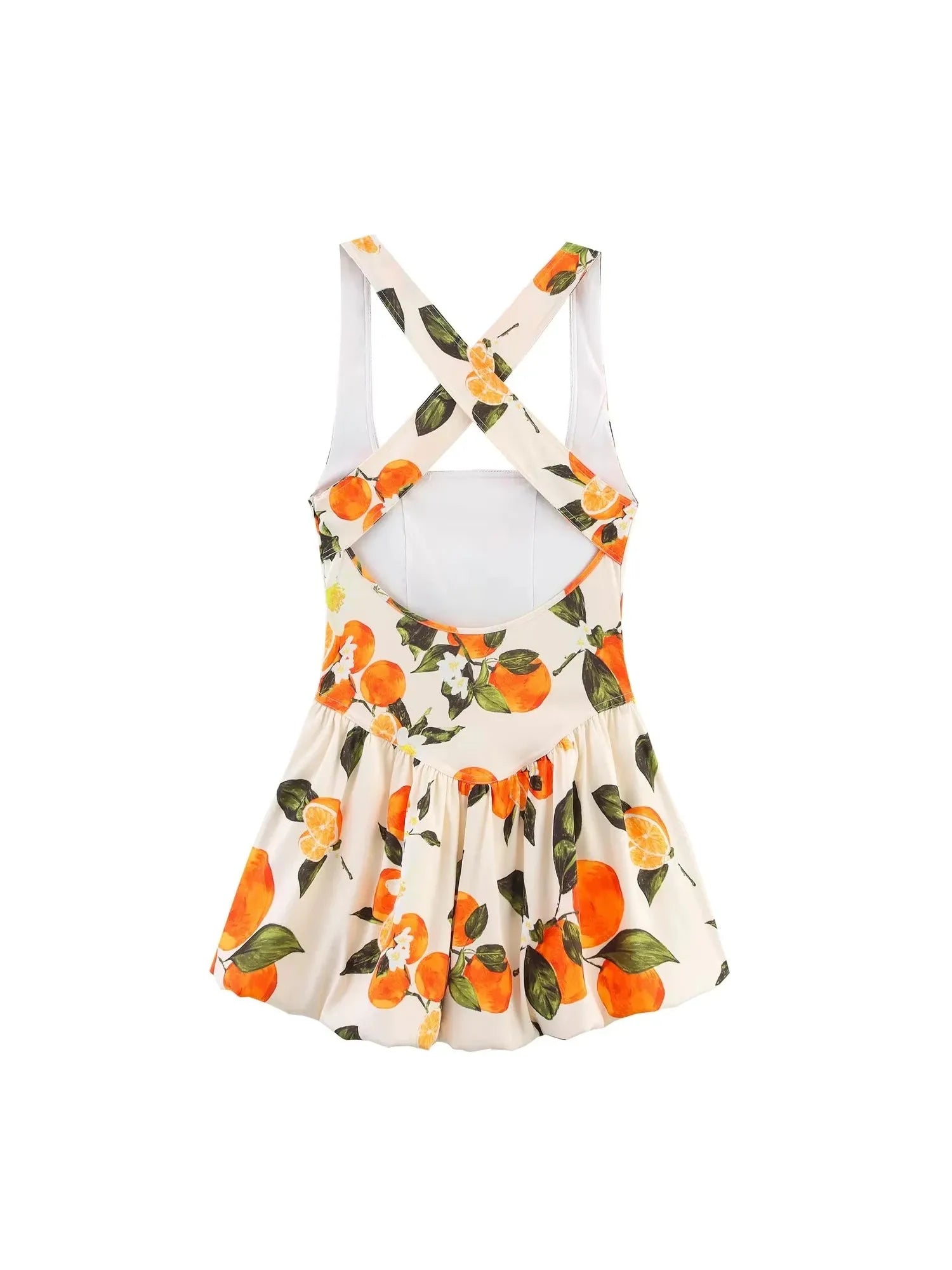 Orange Print Halterneck Backless Short Dress
