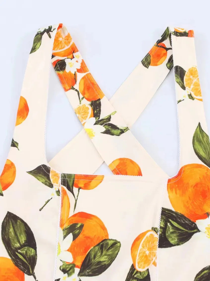 Orange Print Halterneck Backless Short Dress