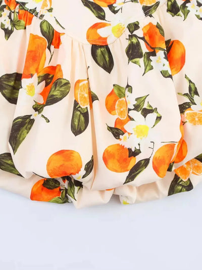 Orange Print Halterneck Backless Short Dress