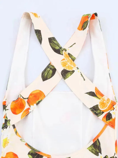 Orange Print Halterneck Backless Short Dress