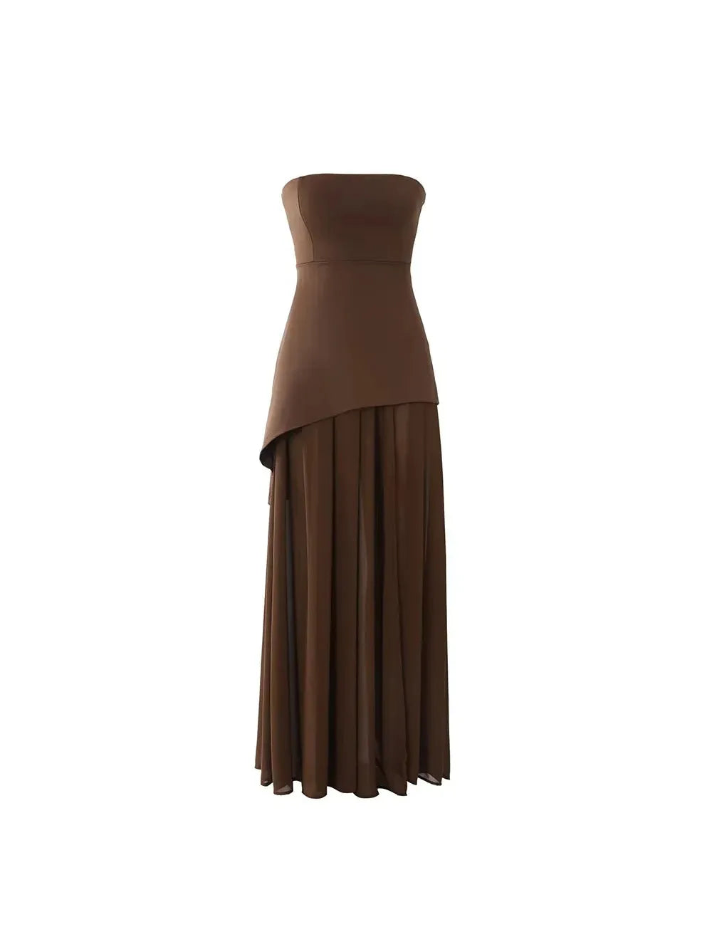 Brown Strapless Mesh Brown Maxi Dress with Scarf