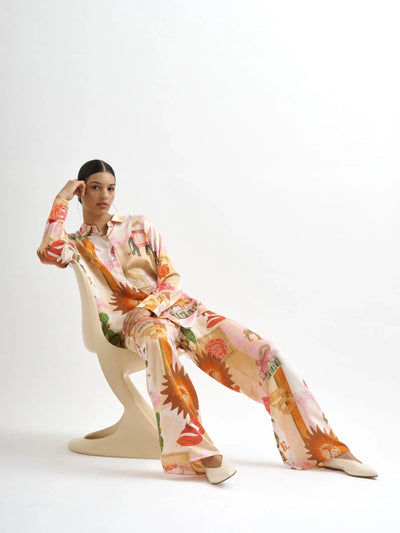 Summer Elephant Tiger Print Shirt & Pants Coord Set