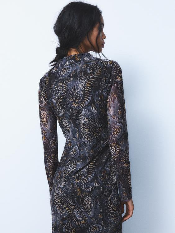 Vintage Print Wrap Top & Skirt Coord Set