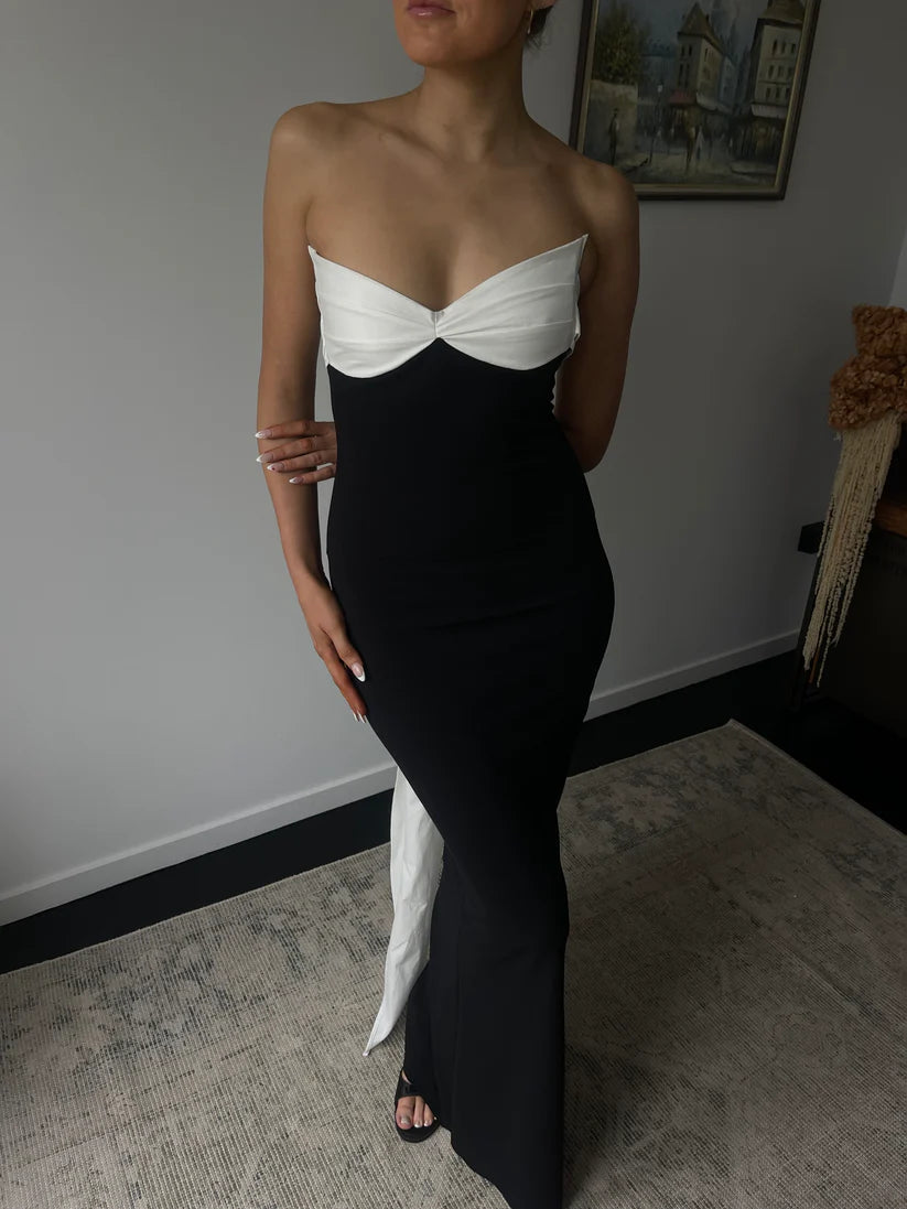 Sweetheart Neck Tube Bow Tie Back Maxi Dress