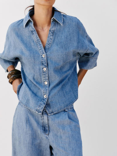 Wide Leg Denim Pants & Casual Shirt Coord Set