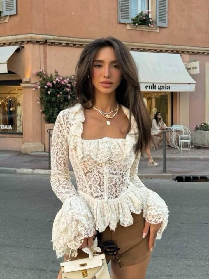 Ruffle Lace Bell Sleeve Top