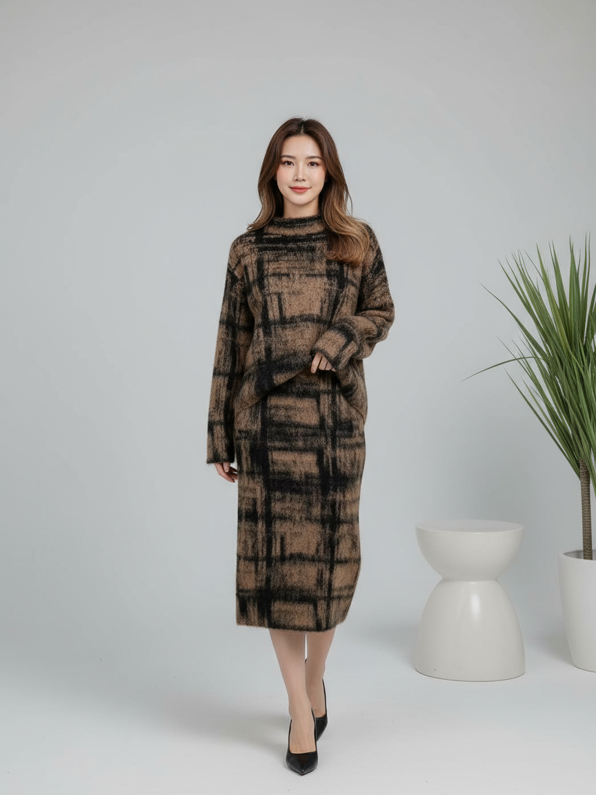 Woolen Sweat Shirt & Skirt Coord Set