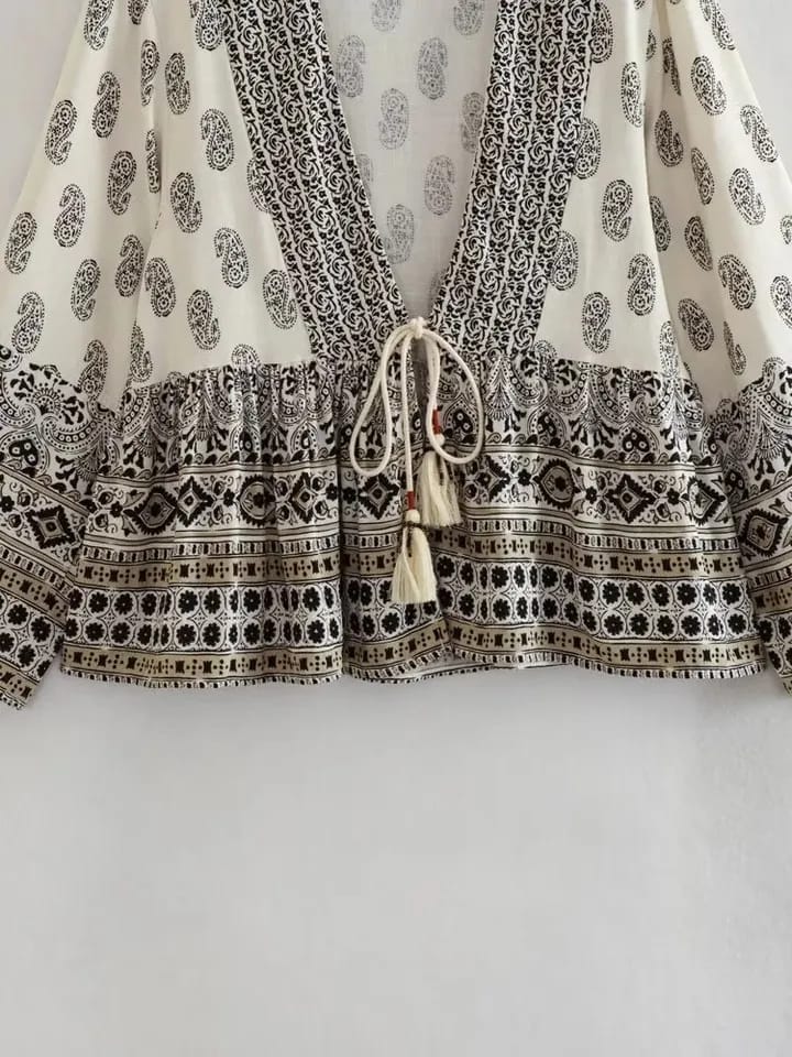 Printed Open Cardigan Oversized Top
