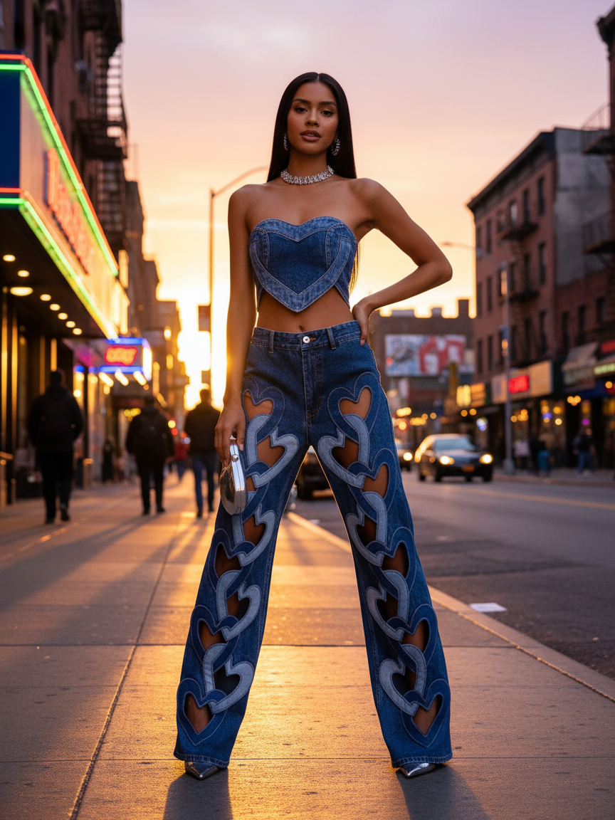 Heart Shape Denim Strapless Bustier Tube Top