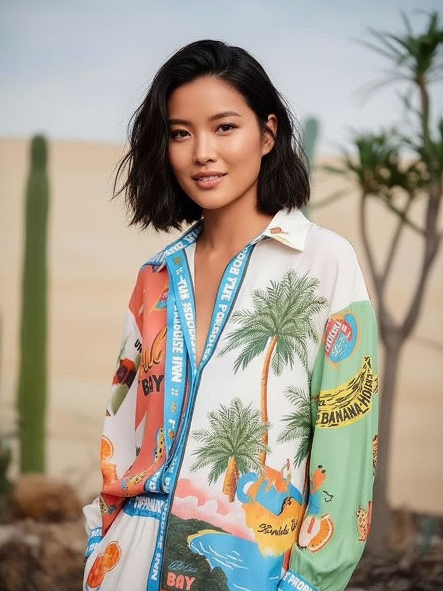 Summer Paradise Beach Print Shirt & Pants Coord Set