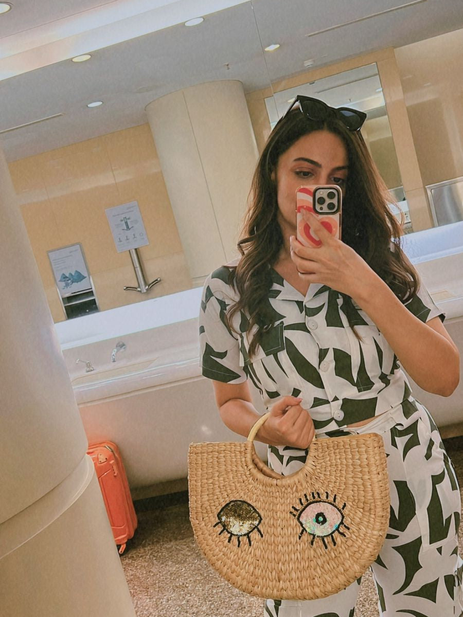 Abstract Print Top with Cargo Pants Coord Set