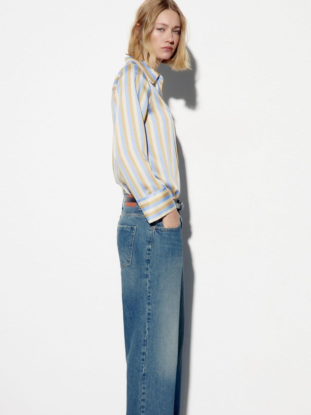 Oversized Fit Striped Satin Shirt