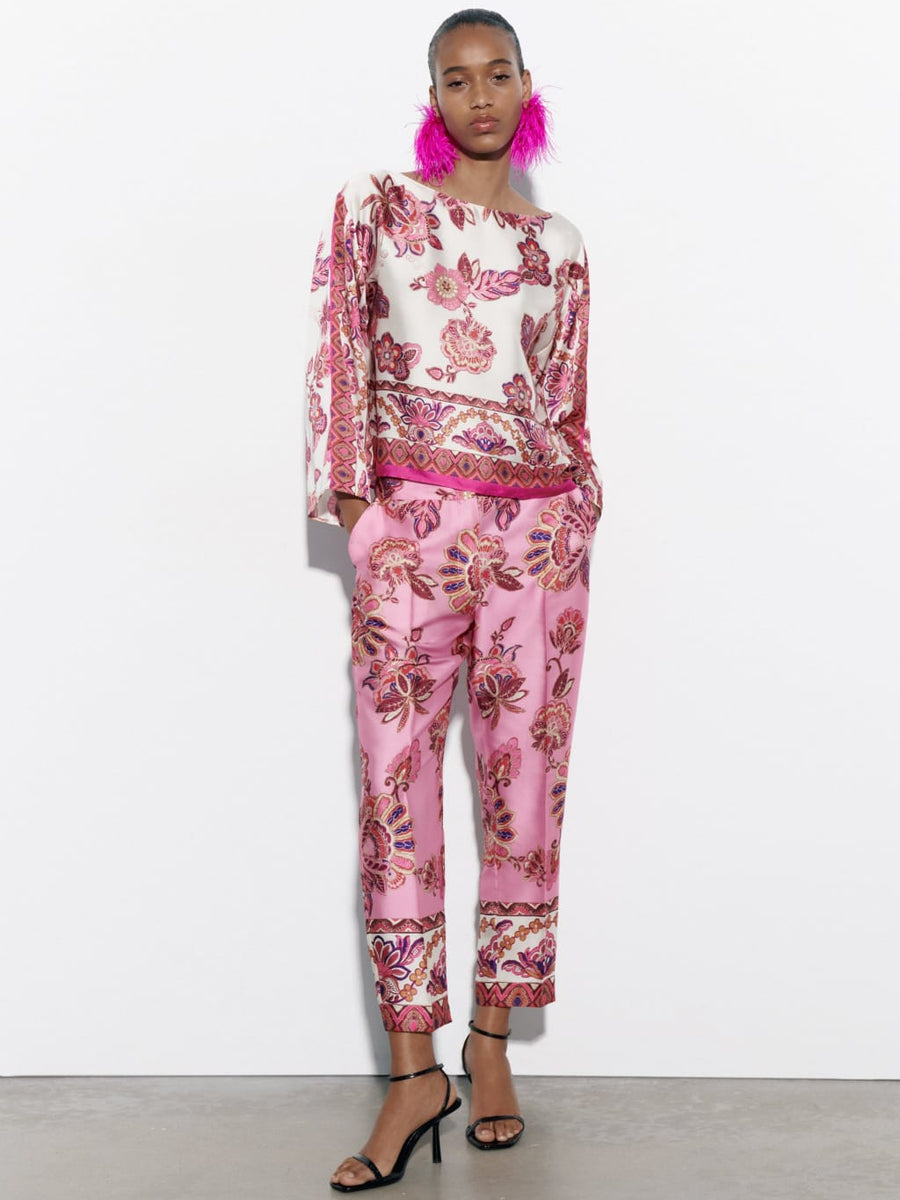 Floral Print Shirt Top & Pants Coord Set