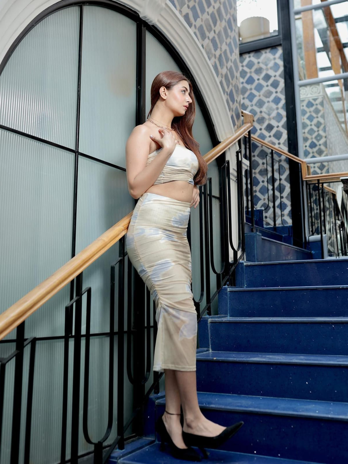 Tie Dye Print Mesh Tube Top & Skirt Coord Set