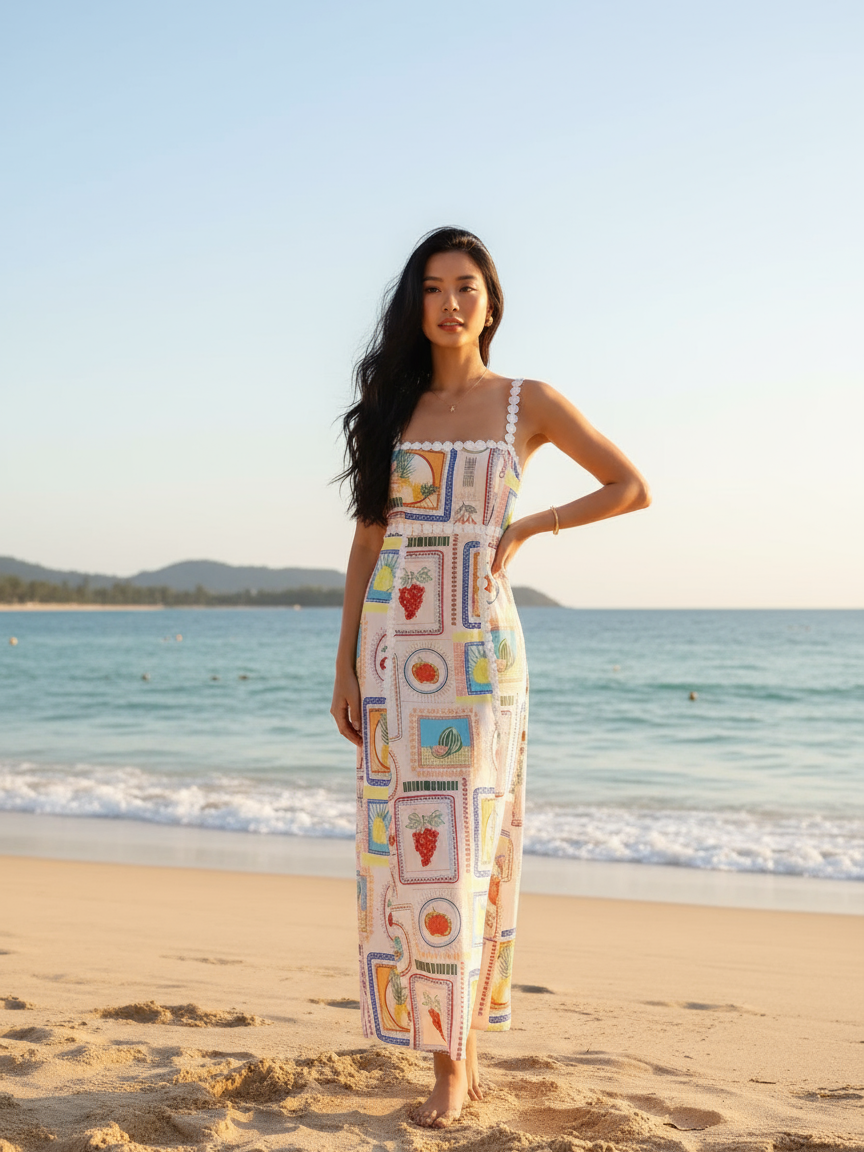 Sundress Mix Fruit Laser Print Midi Dress