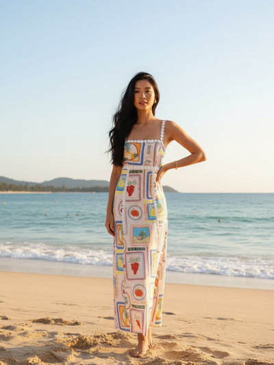 Sundress Mix Fruit Laser Print Midi Dress