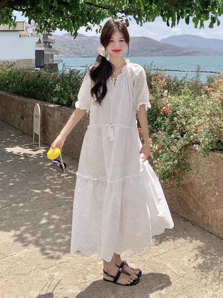 Sunlit Broderie Tiered Maxi Dress