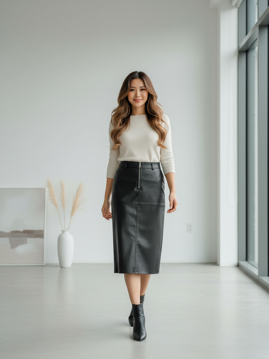 PU Leather Slit Skirt